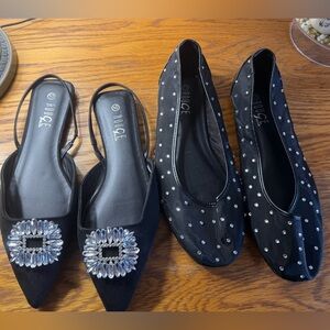Black Embellished Pointed Toe and Slingback Flats bundle